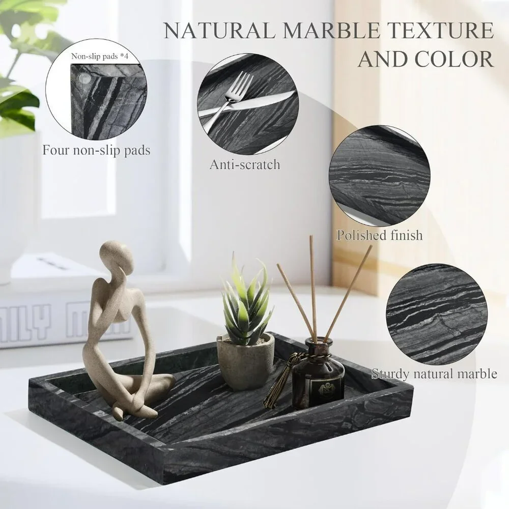 Natural Marble Tray for Bathroom, Genuine Ancient Wood Grain Marble Vanity Tray,